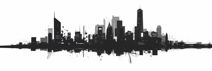 A Striking High Contrast City Line Capturing the Essence of Urban Life at Twilight