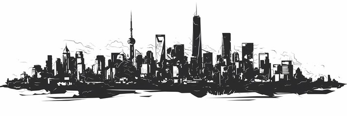 Obraz premium City Skyline Silhouette at Dusk, Highlighting Architectural Diversity and Vibrant Energy