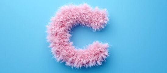 Fototapeta premium Pink Furry Letter C on Blue Background