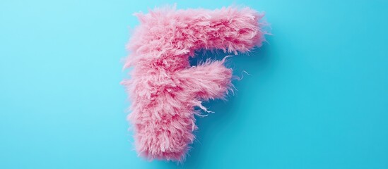 Fluffy Pink Letter F on a Blue Background