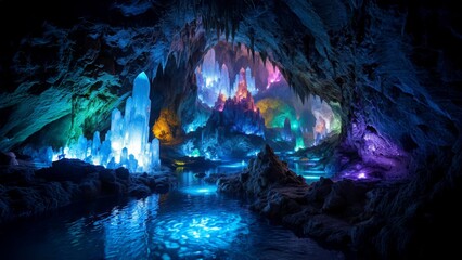 Enchanted Crystal Cave with Glowing Colors