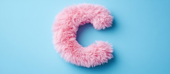 Pink Fluffy Letter C on Blue Background