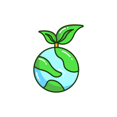 Colorful Green Earth with Leaf Illustration