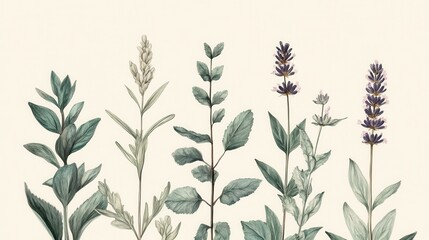 Fototapeta premium Detailed botanical watercolor illustration on light background