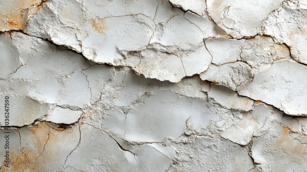 Poster The surface features an array of cracks and textures, presenting a distressed aesthetic. Subtle variations in color highlight the age and wear of the plaster, suitable for creative projects.