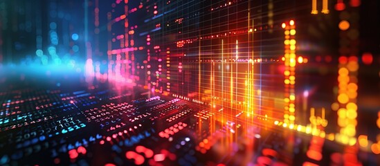 Obraz premium Abstract futuristic background technology and big data graphic with blue and orange neon light. 3D rendering