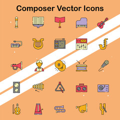 Set of composer icons representing music creation and composition perfect for music and art themes.