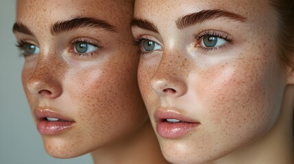 Obraz premium Facial transformation after combined Botox and melasma spot reduction, focusing on smoother skin texture and even tone, Photorealistic, Soft Focus