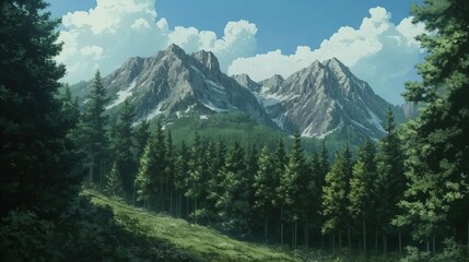 Mountainous Landscape with a Forest in the Foreground