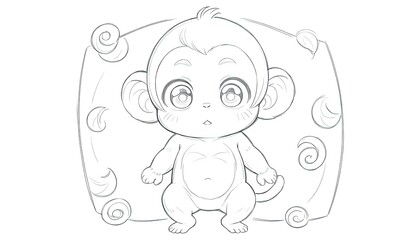 A cute cartoon monkey character design sketch.