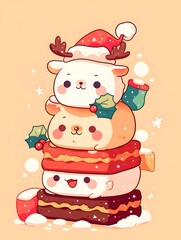 Coloring_Book_Cute_x-mas_food_item_Cartoon_Illustration,generation AI