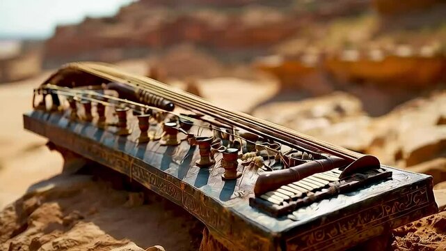 a lyre  on  a rock