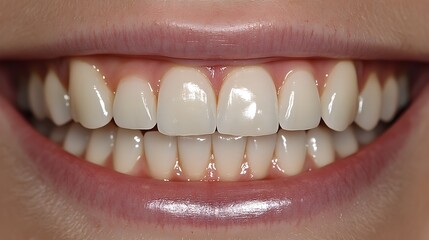 Fototapeta premium Close-up of a patient's smile, with before-and-after professional whitening results, focusing on the enhanced brightness and clarity, Photorealistic, High Resolution