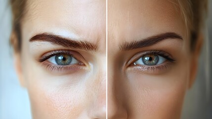 Fototapeta premium Blog post on the effectiveness of Botox for wrinkle reduction, showing before-and-after images of the forehead and eyes, emphasizing its rejuvenating results