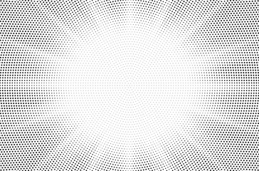 Halftone gradient sun rays pattern. Abstract halftone vector dots background. monochrome dots pattern. Vector background in comic book style with sunburst rays and halftone. Retro pop art design.