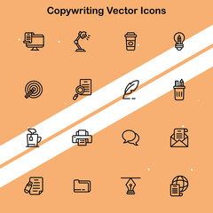 Set of copywriting vector icons representing writing and content creation perfect for media and marketing themes.