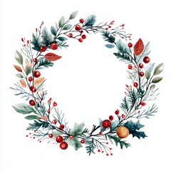 Naklejka premium Retro christmas wreath watercolor, great design for any purposes. Watercolor illustration. Invitation card design. Invitation banner design. Vector frame. isolated on white background 