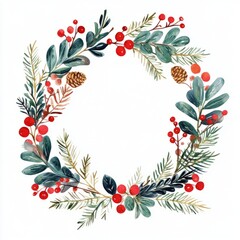 Retro christmas wreath watercolor, great design for any purposes. Watercolor illustration. Invitation card design. Invitation banner design. Vector frame. isolated on white background 