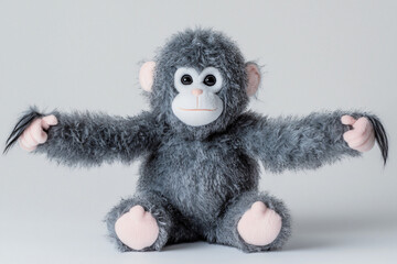 cute plush monkey with long arms, clean white backgroun