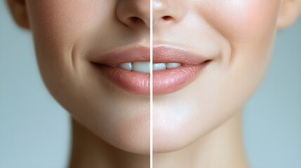 Side-by-side image post comparing the mouth area before and after anti-aging skincare, showing improved skin elasticity and wrinkle reduction after product use