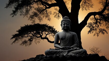 buddha statue at sunset