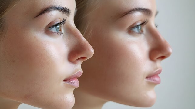 Rhinoplasty healing journey in a time-lapse, showing day-by-day reduction of swelling, bruising, and gradual reveal of the final nose contour after surgery