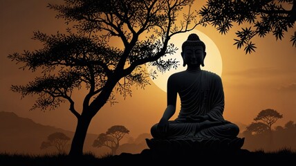 silhouette of buddha in sunset