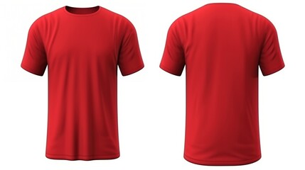Set of red tee t-shirt isolated on white background. Front and back view. 3d rendering