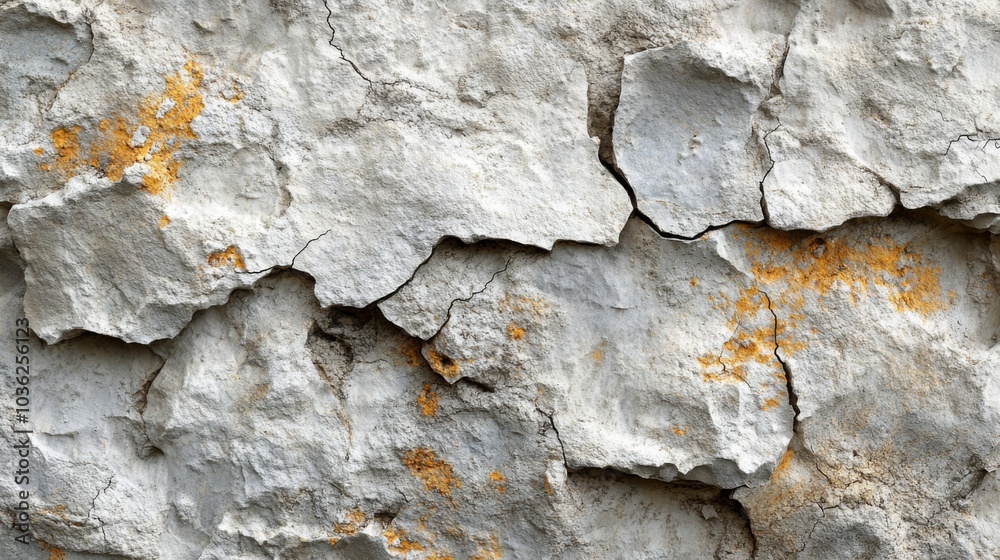 Aufkleber The texture of an aged limestone surface reveals cracks and unique mineral patterns, showcasing natural weathering effects over time and elements.