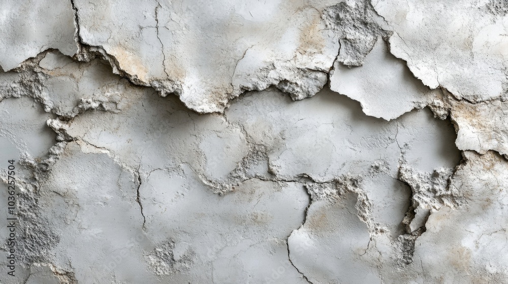 Leinwandbilder the concrete wall reveals a web of cracks and peeling layers, showcasing the effects of time and wea