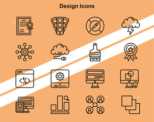 Set of design icons representing creative tools and elements suitable for art and design themes.
