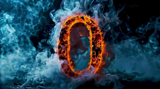 the number  zero in  flames