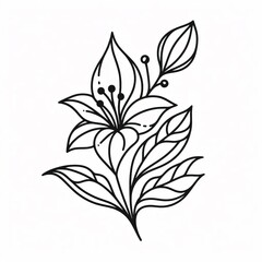 flower black and white colors with clean lines on a white background