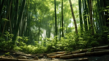 beautiful and refreshing view of the green bamboo forest