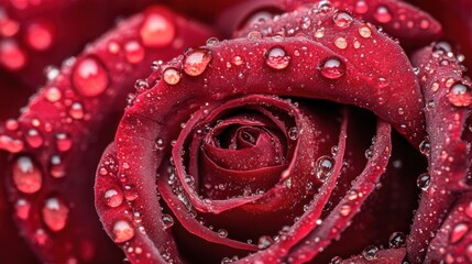 Close-up of a red rose with water droplets.