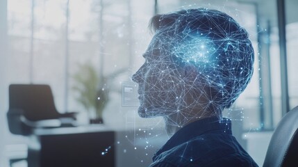 A futuristic AI-powered mental health support platform, modern office with interactive counseling interfaces, Health style