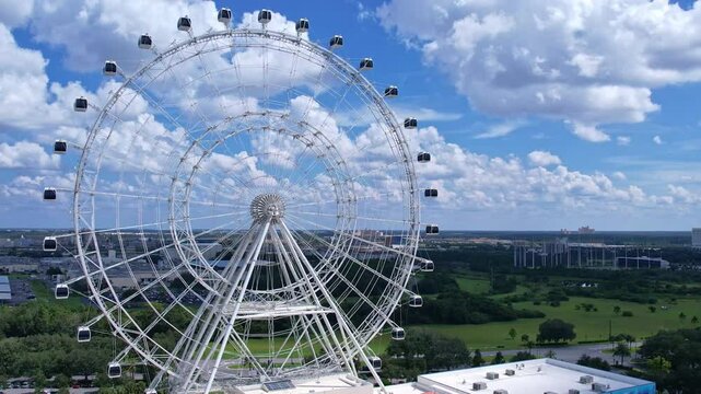 drone footage of the ferris wheel in icon park in orlando florida