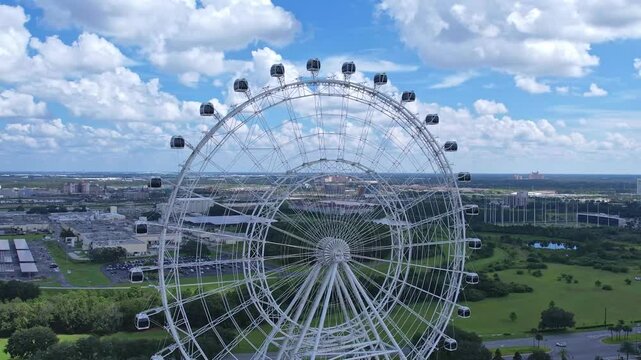 drone footage of the ferris wheel in icon park in orlando florida