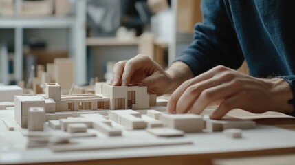 Fototapeta premium Architect Working on a Wooden Model