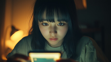 スマートフォンに見入る少女