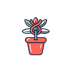 Simple Cartoon Style Flower Plant in Pot