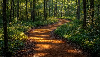 Fototapeta premium A Winding Path Through a Sun-Dappled Forest