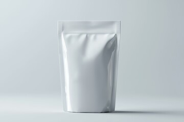 Plain white packaging pouch on a light background showcasing a minimalist design for product display