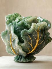 Obraz premium Jade Masterpiece: A 4K Close-Up of a Green Jade Cabbage with Gilded Elegance