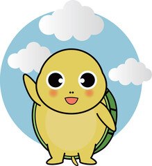 Obraz premium 曇りの日の可愛い・ゆるい亀のキャラクターイラスト