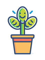 Cheerful Cartoon Plant in Bright Pot