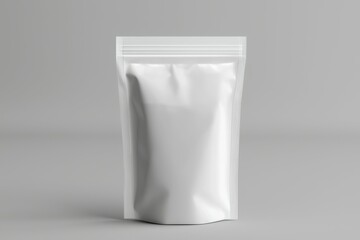 Minimalistic white pouch for packaging, displayed against a grey background in an artistic layout