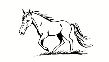 A stylized drawing of a horse in motion across grassy terrain.