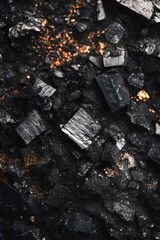 Fototapeta premium Black Crystals on Dark Surface with Sparkling Highlights