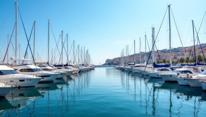 Fototapeta premium Serene marina with sailboats at sunset